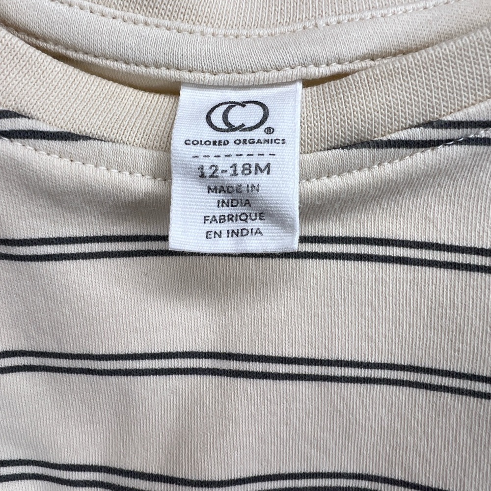 Colored Organics Baby: Cream and Charcoal Striped Crew Long Sleeve - Picture 3 of 5